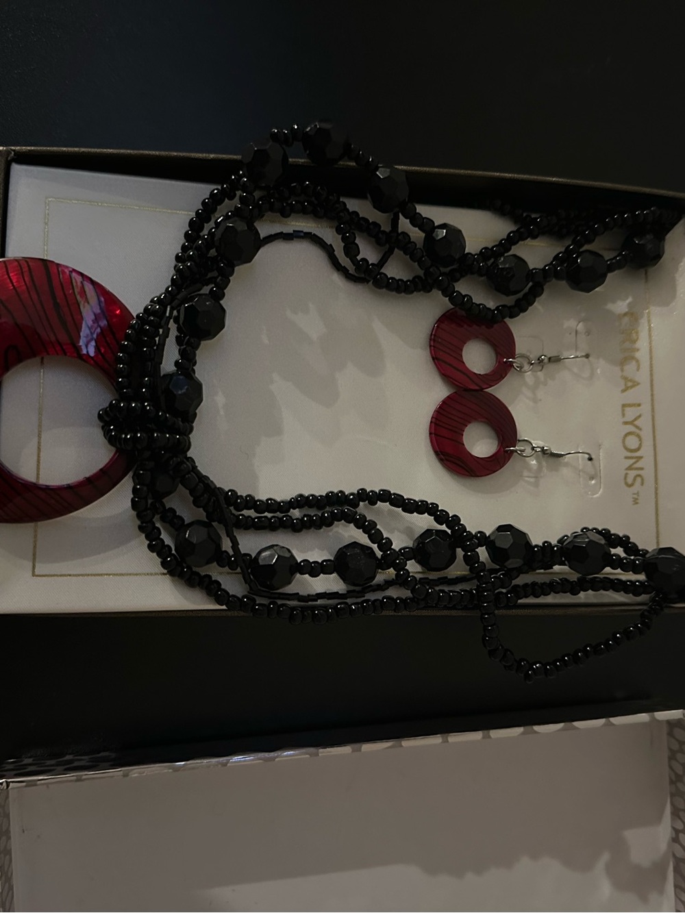 Black & Burgundy Beaded Necklace and Earring Set